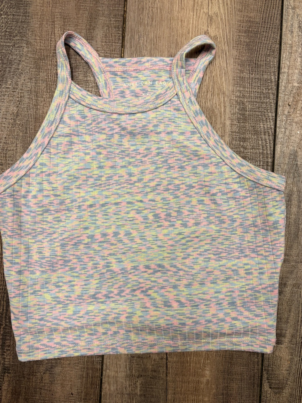 American Eagle Outfitters Women’s MD Pastel Multicolor Ribbed Tank Top Cropped